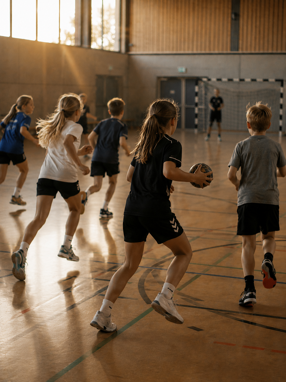 Kinder beim Handballtraining in der Halle